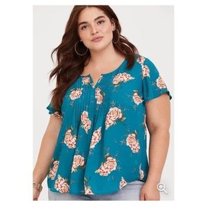 Torrid Teal Floral Popover Blouse Size 3